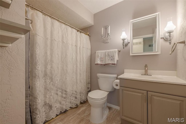 6344 Gibison Rd, Troy, MO 63379 - bathroom featuring toilet, tile patterned floors, vanity, baseboards, and a shower with curtain