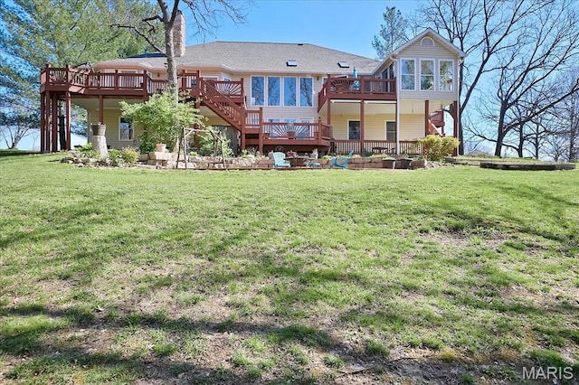 5026 Kype View Ave, Festus, MO 63028 - rear view of house with a deck, a chimney, and a lawn