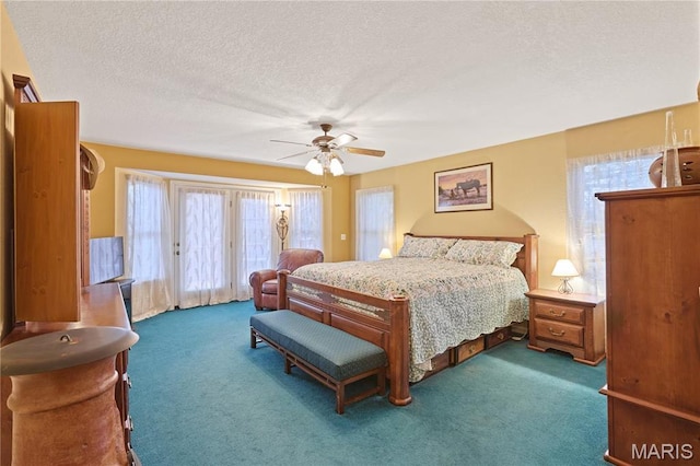 5026 Kype View Ave, Festus, MO 63028 - bedroom featuring carpet flooring, access to outside, a textured ceiling, and ceiling fan