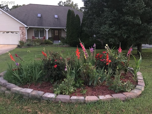 5026 Kype View Ave, Festus, MO 63028 - view of front facade with a front yard, an attached garage, roof with shingles, concrete driveway, and covered porch