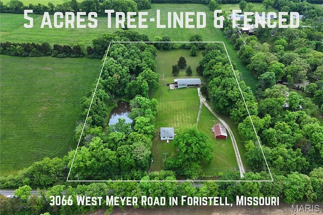 3066 W Meyer Rd, Foristell, MO 63348 - aerial view of property and surrounding area with property boundaries highlighted