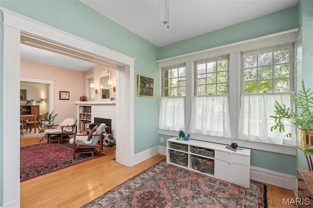 2056 Lafayette Ave Unit 1W, Saint Louis, MO 63104 - sitting room with wood finished floors, a fireplace, and baseboards