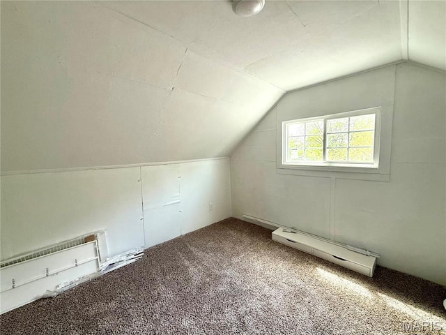 405 W Magnolia St, Marine, IL 62061 - additional living space featuring baseboard heating, vaulted ceiling, and carpet flooring