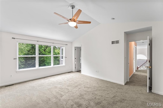 2158 Avalon Ridge Cir, Fenton, MO 63026 - unfurnished room with carpet, ceiling fan, vaulted ceiling, and baseboards