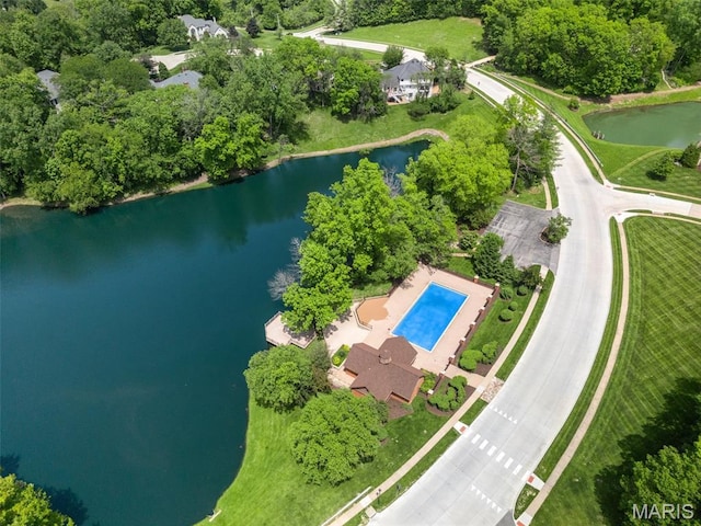 1424 Haarman Oak Dr, Wildwood, MO 63005 - aerial view of property and surrounding area with a large body of water and a pool area