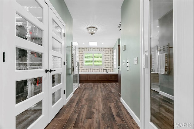 1424 Haarman Oak Dr, Wildwood, MO 63005 - corridor with dark wood-style flooring, baseboards, and french doors