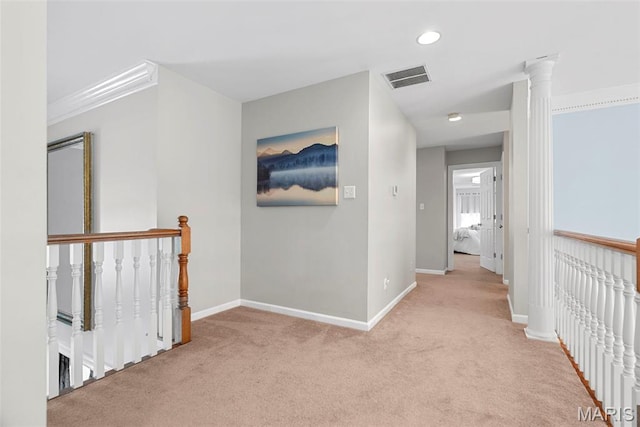 1424 Haarman Oak Dr, Wildwood, MO 63005 - hall featuring an upstairs landing, carpet floors, baseboards, and recessed lighting
