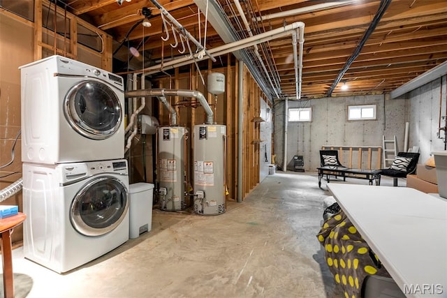 1424 Haarman Oak Dr, Wildwood, MO 63005 - below grade area with water heater and stacked washing machine and dryer