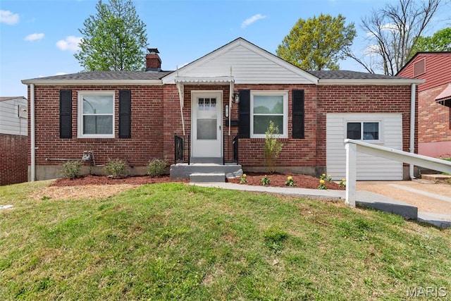 4717 Roxie St, Saint Louis, MO 63121 - view of front facade with brick siding, a chimney, and a front yard