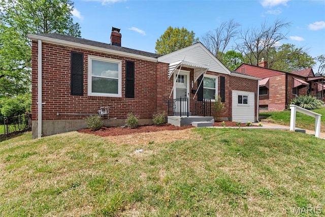 4717 Roxie St, Saint Louis, MO 63121 - bungalow-style house with a chimney, a front yard, and brick siding
