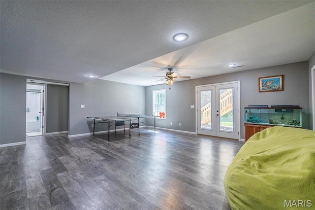 1541 Fairfield Dr, Lebanon, MO 65536 - playroom featuring a ceiling fan, baseboards, wood finished floors, french doors, and recessed lighting