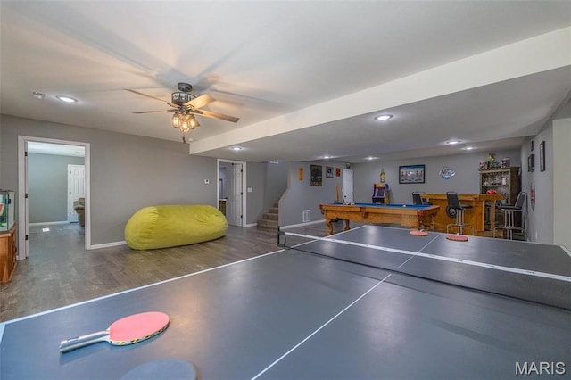 1541 Fairfield Dr, Lebanon, MO 65536 - game room with baseboards, recessed lighting, a ceiling fan, pool table, and wood finished floors