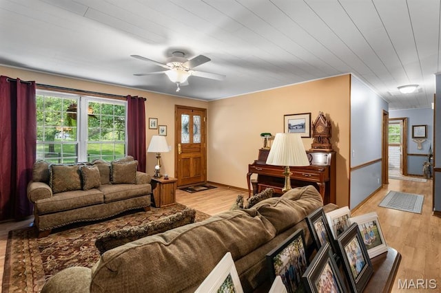 16785 County Road 624, Dexter, MO 63841 - living room featuring light wood finished floors, ceiling fan, and baseboards