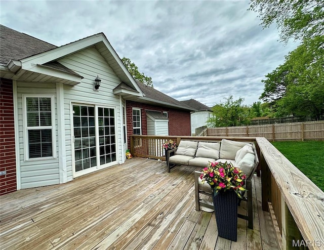1324 Chelsea Ln, Rolla, MO 65401 - wooden terrace featuring an outdoor living space and fence