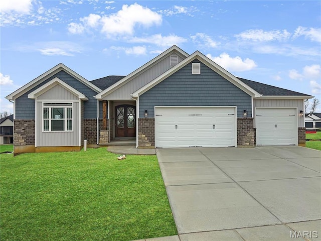 130 Stone Canyon Blvd, Foristell, MO 63348 - craftsman inspired home featuring a garage, driveway, a front lawn, and board and batten siding