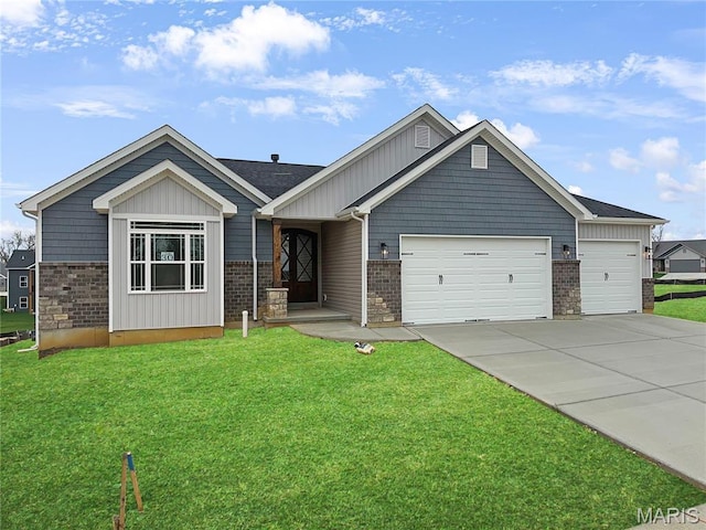 130 Stone Canyon Blvd, Foristell, MO 63348 - craftsman inspired home with a garage, driveway, a front lawn, and board and batten siding