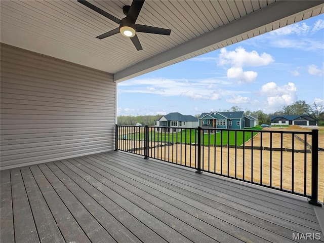 130 Stone Canyon Blvd, Foristell, MO 63348 - wooden deck featuring a residential view, ceiling fan, and a yard