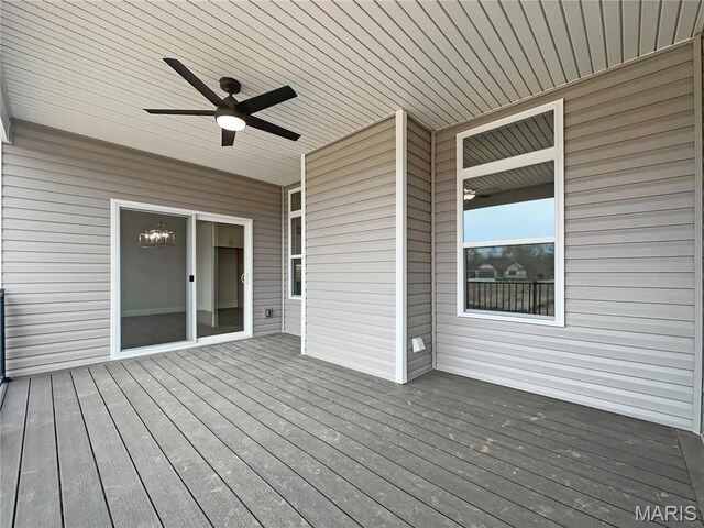 130 Stone Canyon Blvd, Foristell, MO 63348 - wooden deck featuring ceiling fan