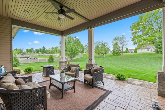 132 Hillary Cir, Wentzville, MO 63385 - view of patio / terrace with an outdoor hangout area and ceiling fan