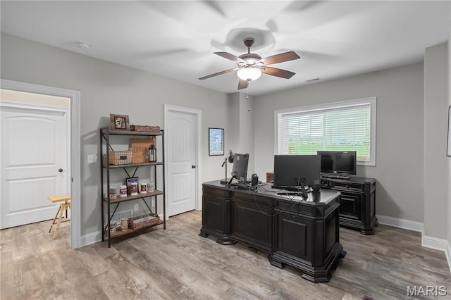 132 Hillary Cir, Wentzville, MO 63385 - office featuring ceiling fan, light wood-type flooring, and baseboards