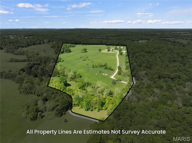 aerial overview of property's location featuring a forest and property boundaries highlighted