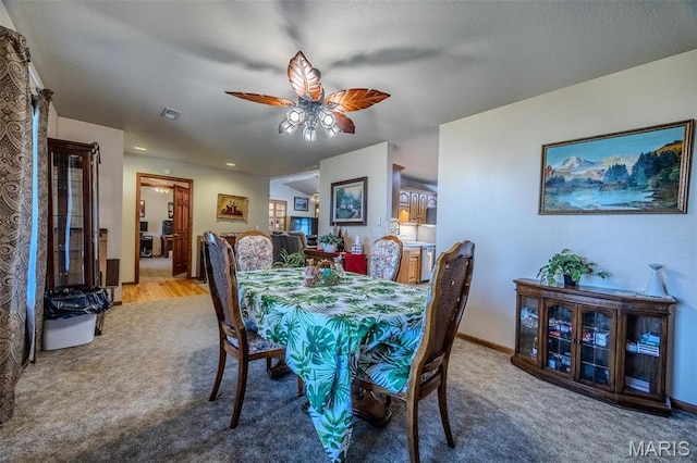 23598 Falcon Rd, Lebanon, MO 65536 - dining space featuring light carpet, ceiling fan, baseboards, and recessed lighting