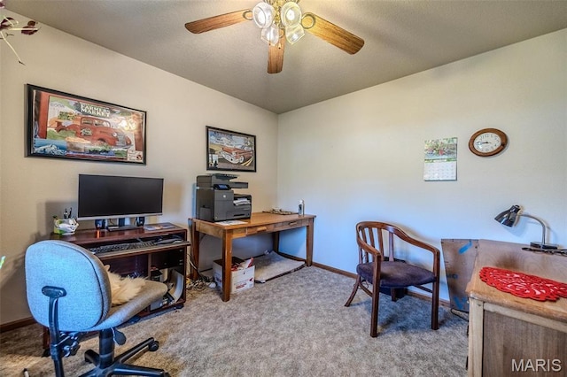 23598 Falcon Rd, Lebanon, MO 65536 - office area with carpet flooring, ceiling fan, and baseboards