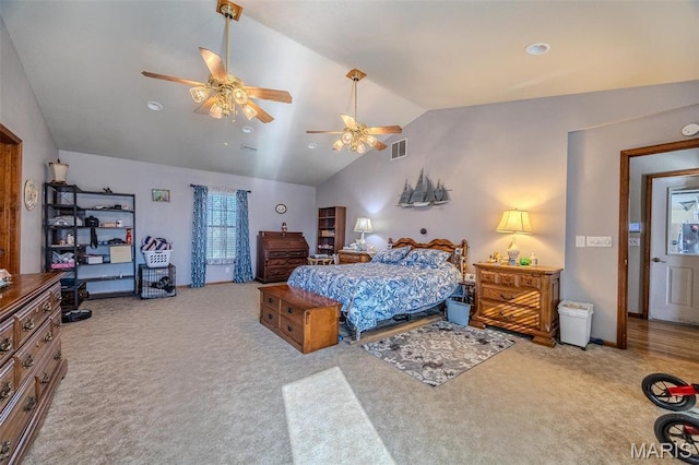 23598 Falcon Rd, Lebanon, MO 65536 - bedroom with vaulted ceiling, carpet floors, and ceiling fan