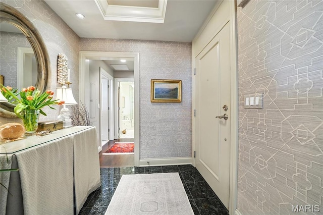 hall with recessed lighting