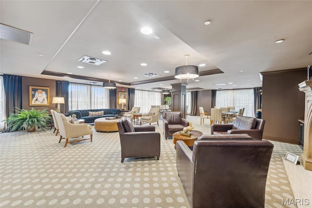 common area featuring crown molding and recessed lighting