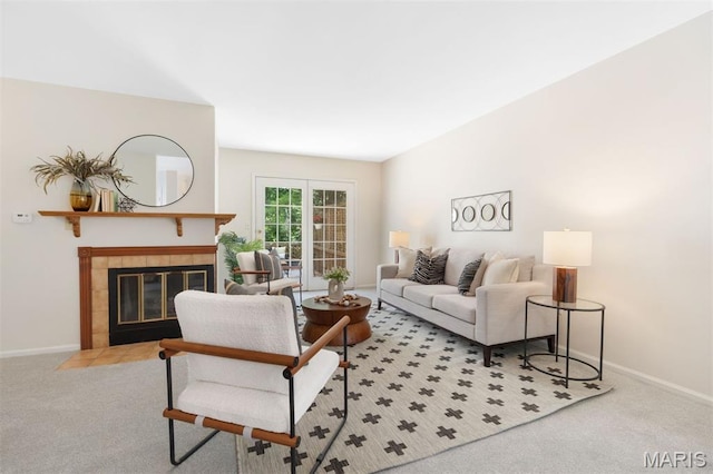 8704 Garden Ct, Brentwood, MO 63144 - living room featuring carpet floors and a fireplace