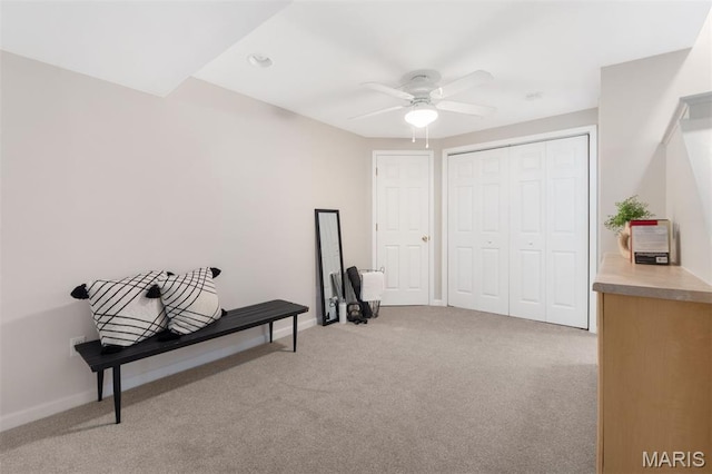 8704 Garden Ct, Brentwood, MO 63144 - bedroom featuring light carpet, a closet, and a ceiling fan