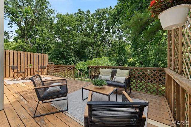 8704 Garden Ct, Brentwood, MO 63144 - wooden terrace featuring outdoor lounge area