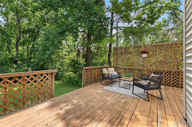 8704 Garden Ct, Brentwood, MO 63144 - wooden terrace with outdoor lounge area