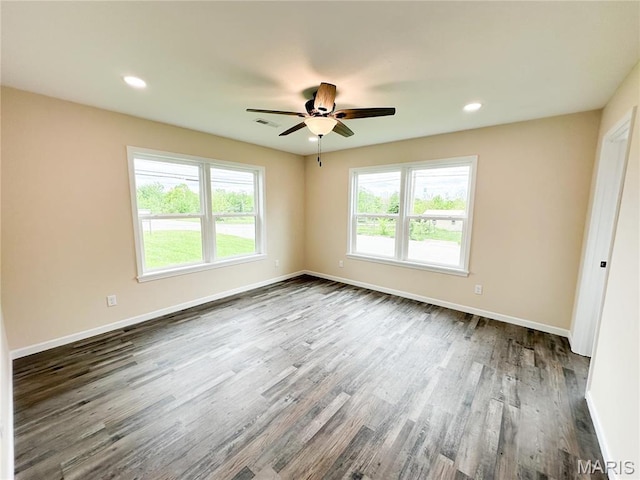 800 E Center St, Salem, MO 65560 - spare room with ceiling fan, dark wood finished floors, baseboards, and recessed lighting