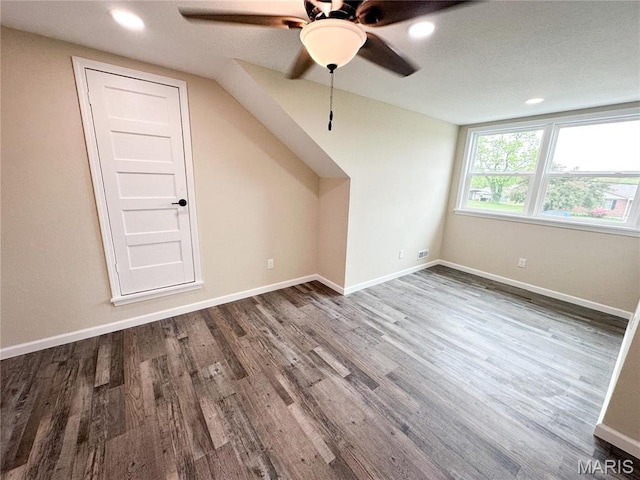 800 E Center St, Salem, MO 65560 - additional living space featuring a ceiling fan, wood finished floors, baseboards, recessed lighting, and lofted ceiling