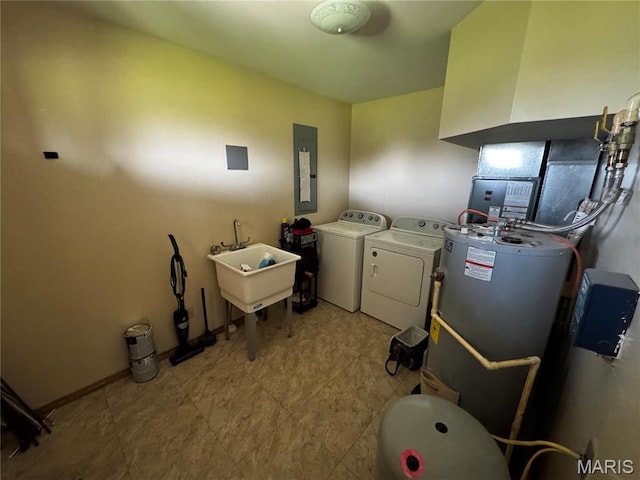 12503 County Road 292, Bloomfield, MO 63825 - laundry room featuring independent washer and dryer, electric panel, a sink, and water heater