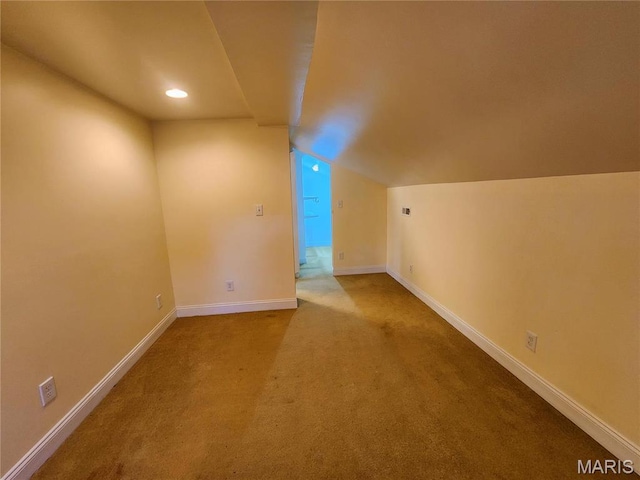436 Hern Ave, Saint Louis, MO 63135 - additional living space with carpet flooring, lofted ceiling, baseboards, and recessed lighting