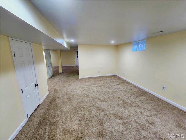 436 Hern Ave, Saint Louis, MO 63135 - basement featuring carpet, baseboards, and recessed lighting