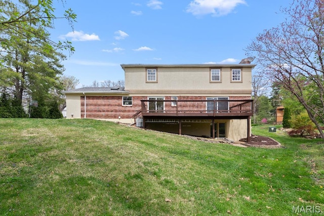 625 Pinebrook Dr, Town And Country, MO 63017 - rear view of property featuring a deck, a yard, and brick siding