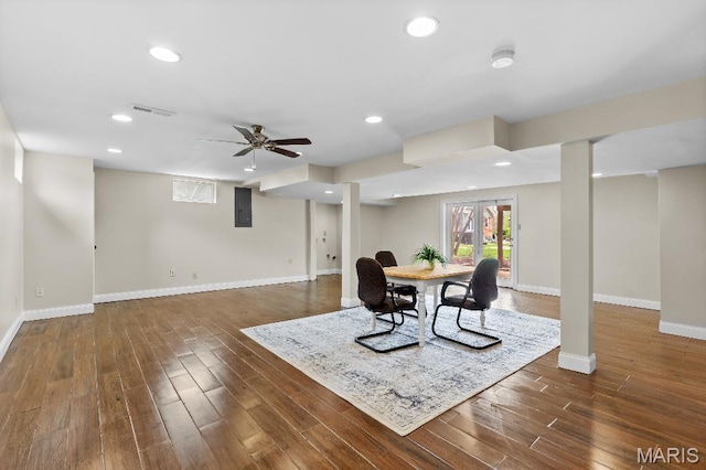 625 Pinebrook Dr, Town And Country, MO 63017 - dining area with baseboards, wood finished floors, and recessed lighting