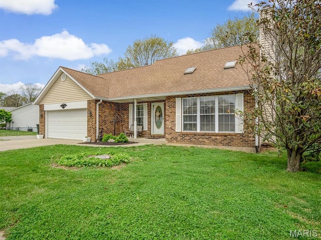 109 Miller Ct, Valmeyer, IL 62295 - view of front of house with an attached garage, brick siding, concrete driveway, and a chimney