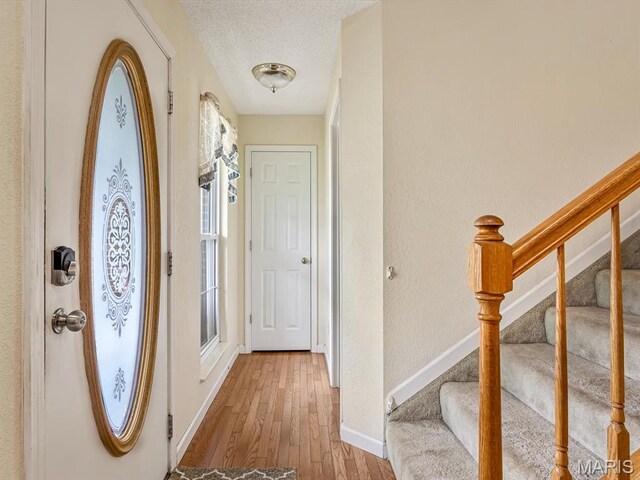 109 Miller Ct, Valmeyer, IL 62295 - foyer entrance featuring hardwood / wood-style flooring, baseboards, stairway, and a textured ceiling