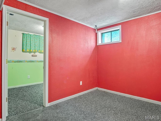 109 Miller Ct, Valmeyer, IL 62295 - spare room with a textured ceiling, crown molding, carpet floors, and baseboards