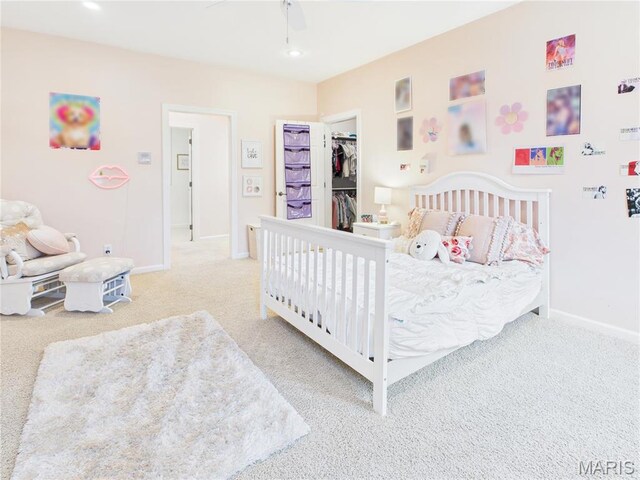 262 Woodland Hill Rd, Poplar Bluff, MO 63901 - carpeted bedroom with baseboards, a ceiling fan, a spacious closet, and recessed lighting