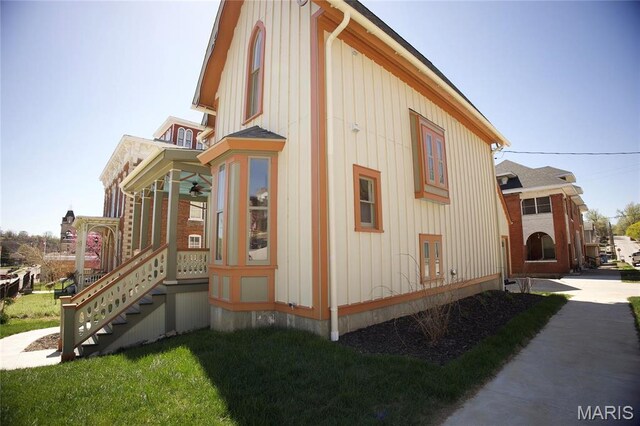 view of home's exterior with board and batten siding