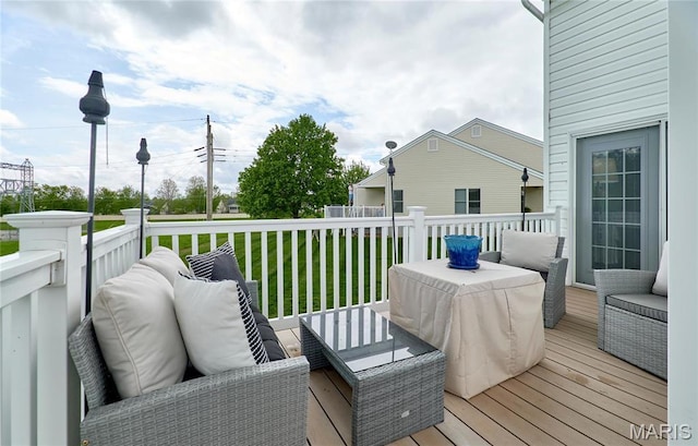 10 Warshire Ct Unit 67B, Ofallon, MO 63366 - deck with outdoor lounge area and a lawn