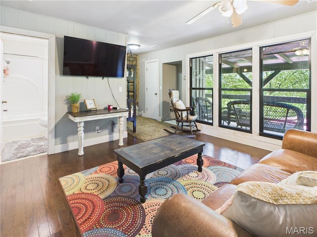 1 Richbark Ln, Van Buren, MO 63965 - living room with hardwood / wood-style floors, ceiling fan, and baseboards