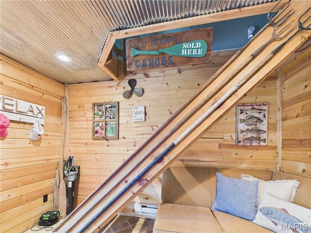 1 Richbark Ln, Van Buren, MO 63965 - stairs with wooden walls, recessed lighting, and a baseboard heating unit