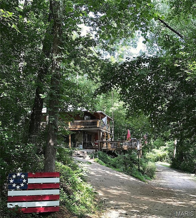 1 Richbark Ln, Van Buren, MO 63965 - view of front of home featuring a forest view and a wooden deck